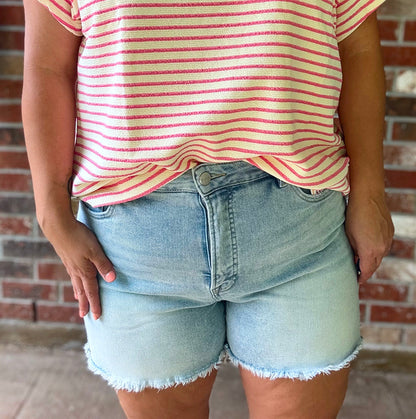 Plus Tummy Control High Rise Fray Hem Shorts
