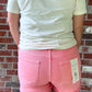 High Rise Fray Hem Shorts - Coral