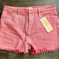 High Rise Fray Hem Shorts - Coral