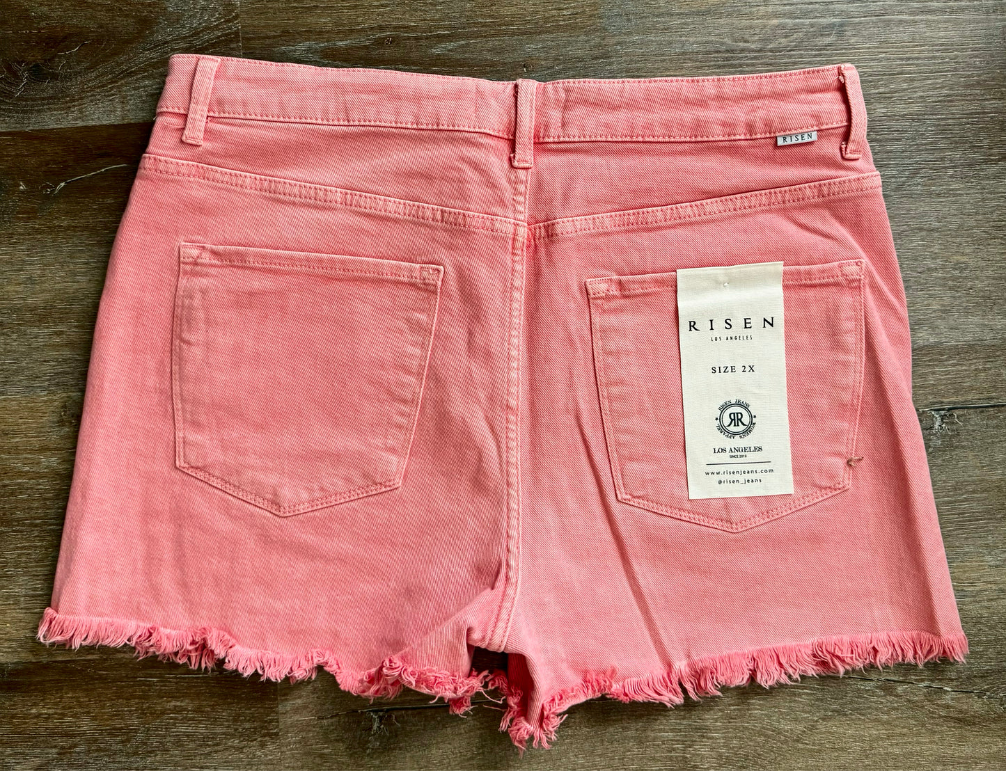High Rise Fray Hem Shorts - Coral