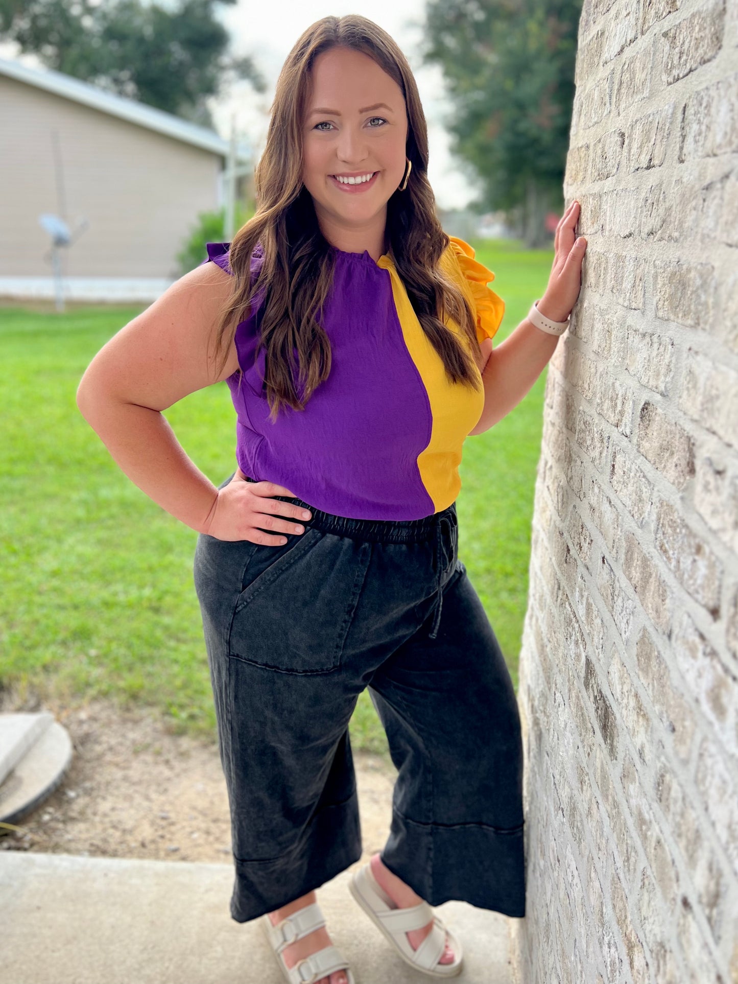 Purple & Gold Color Block Blouse