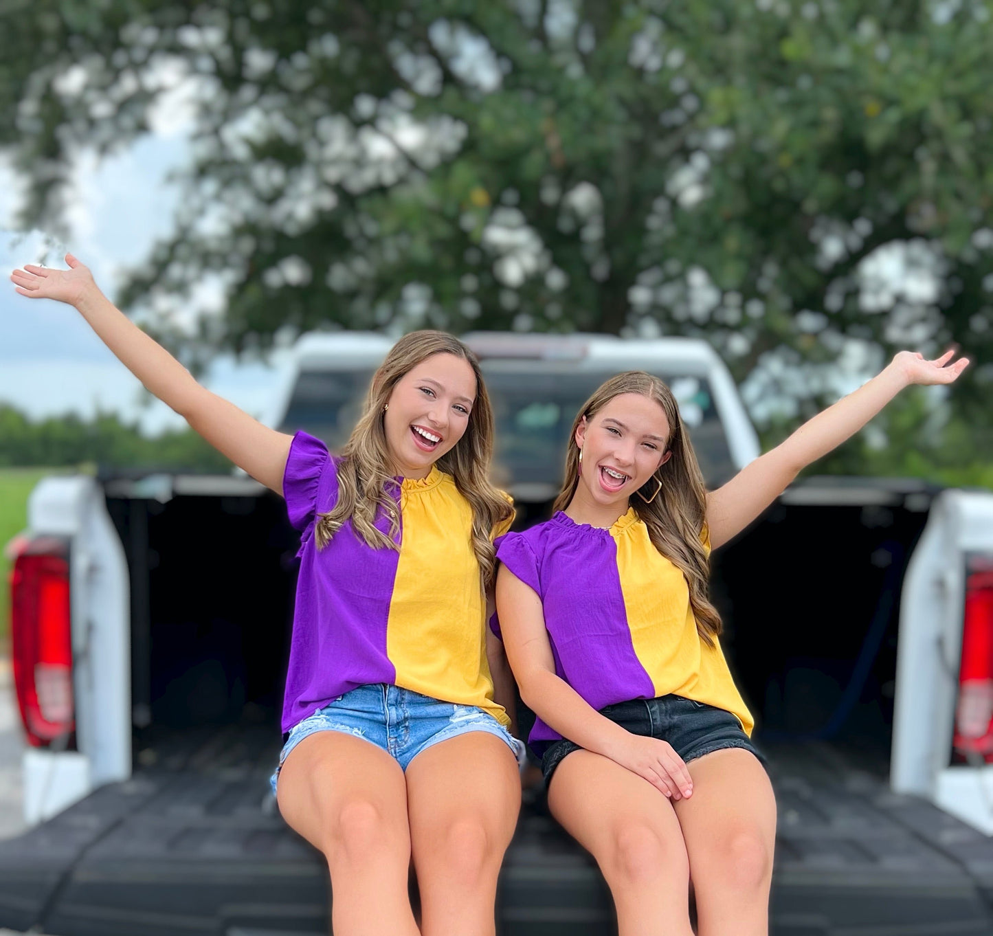 Purple & Gold Color Block Blouse