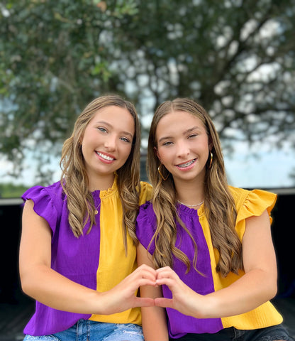 Purple & Gold Color Block Blouse