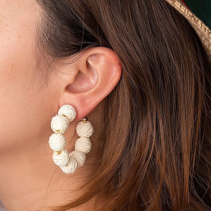 Raffia Hoop Earrings Boho USA