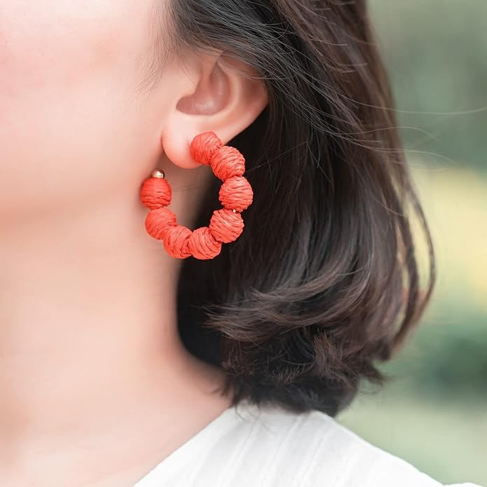 Raffia Hoop Earrings Boho USA