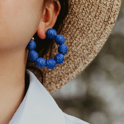 Raffia Hoop Earrings Boho USA Blue