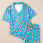 Sky Blue Flower Print Short Sleeve Pajamas Set