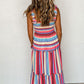 Striped Ruffled Straps Smocked Tiered Long Dress