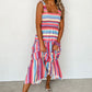 Striped Ruffled Straps Smocked Tiered Long Dress