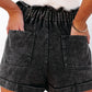 Black Vintage Washed Frilled High Waist Denim Shorts