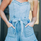 Beau Blue Spaghetti Strap Belted Denim Romper