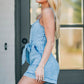 Beau Blue Spaghetti Strap Belted Denim Romper