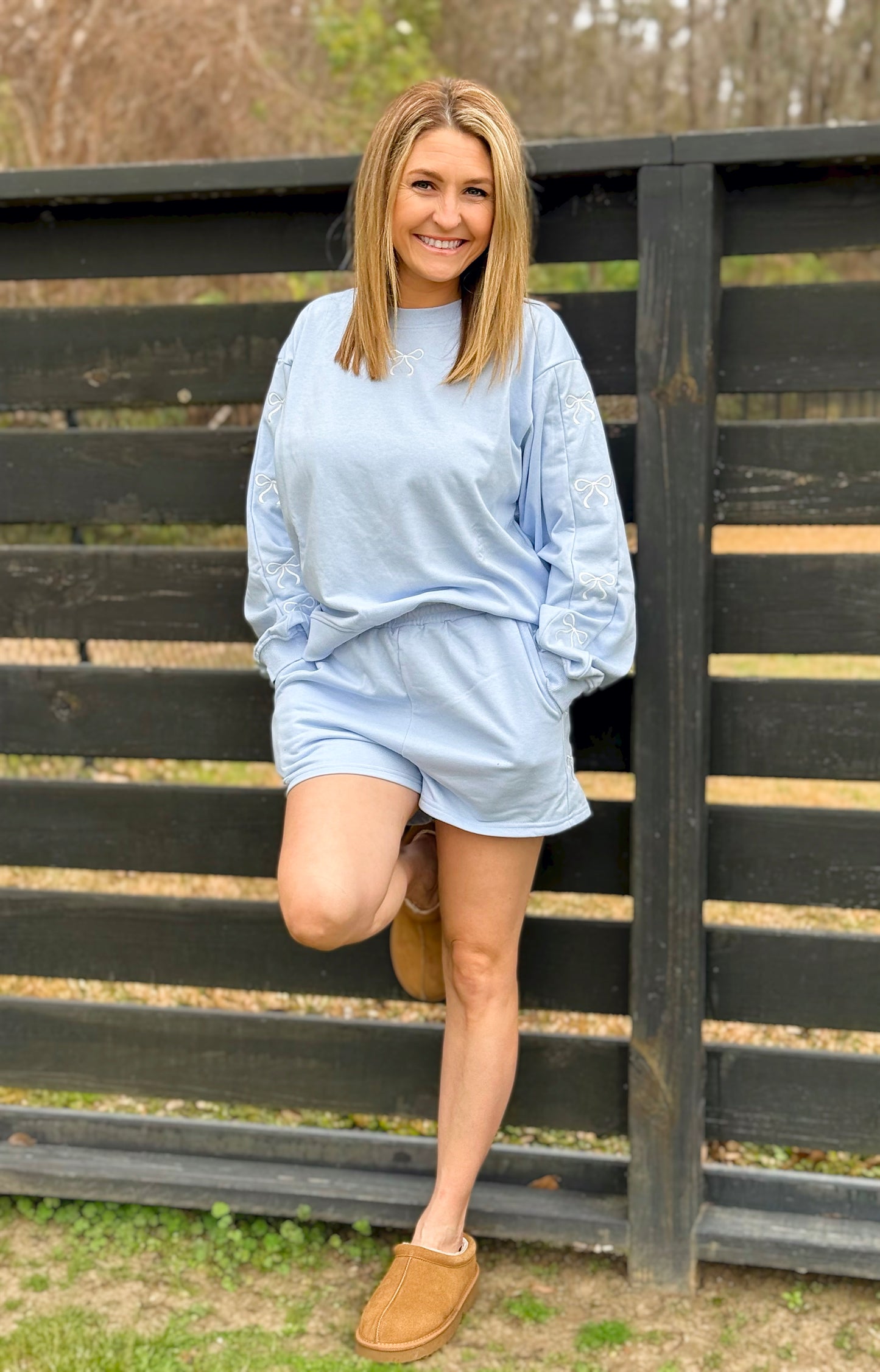 Bow-Embroidered Sweater & Shorts Set