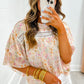 Multicolor Floral Print Wide Ruffle Sleeves Blouse