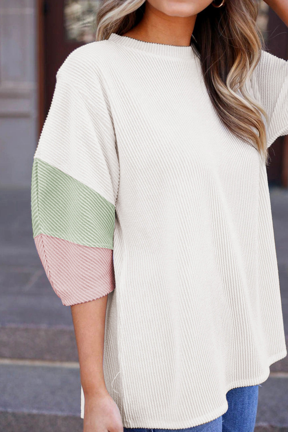 Plus Textured Colorblock Patchwork Top