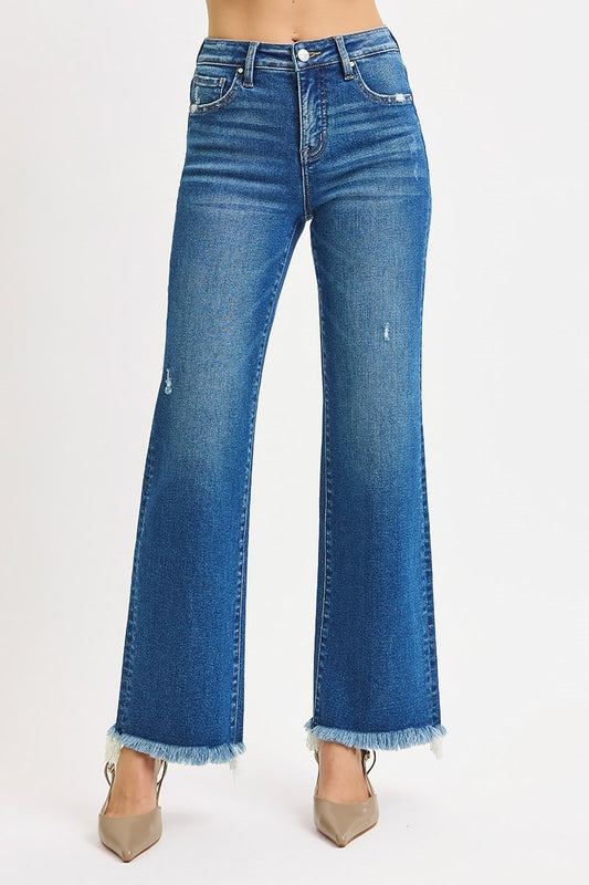 Risen Tummy Control Mid-Rise Frayed Jeans