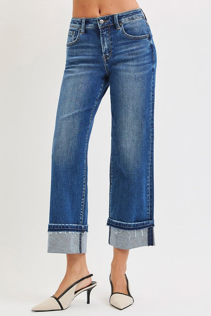 Risen Mid-Rise Ankle Cuffed Hem Jeans