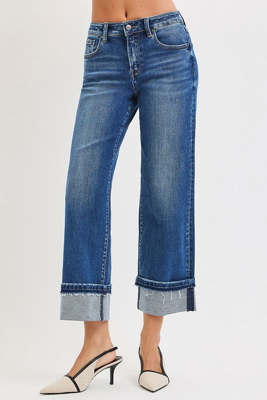 Risen Mid-Rise Ankle Cuffed Hem Jeans
