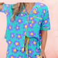 Sky Blue Flower Print Short Sleeve Pajamas Set