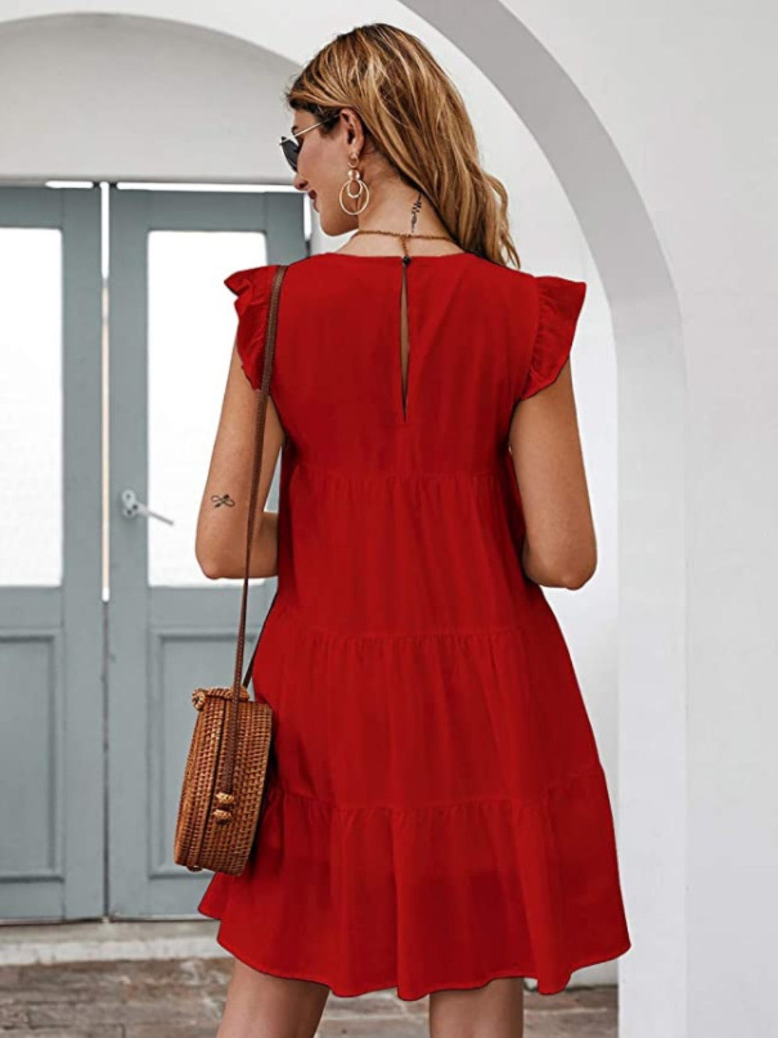 Colonels Red Round Neck Mini Dress