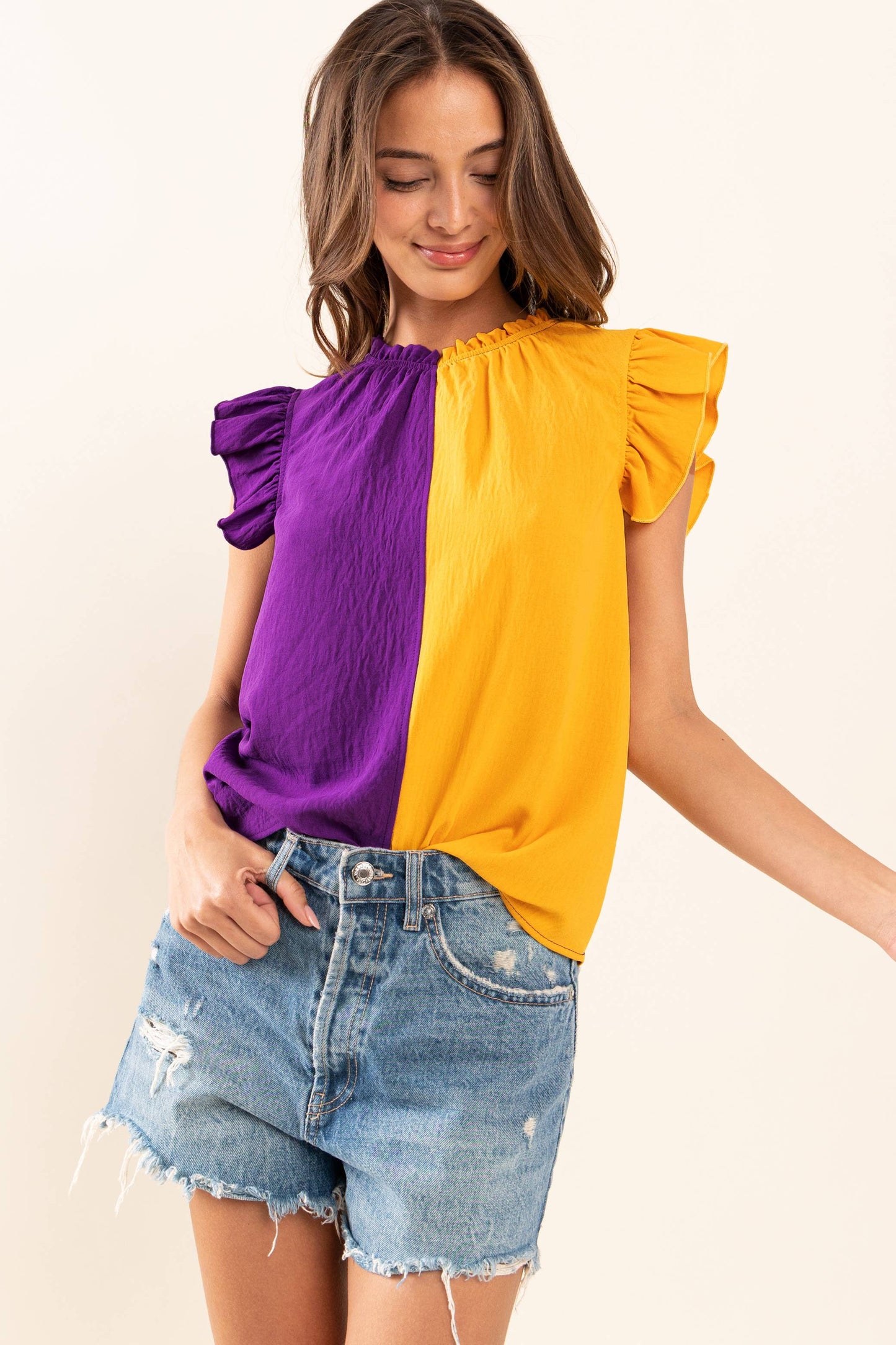 Purple & Gold Color Block Blouse