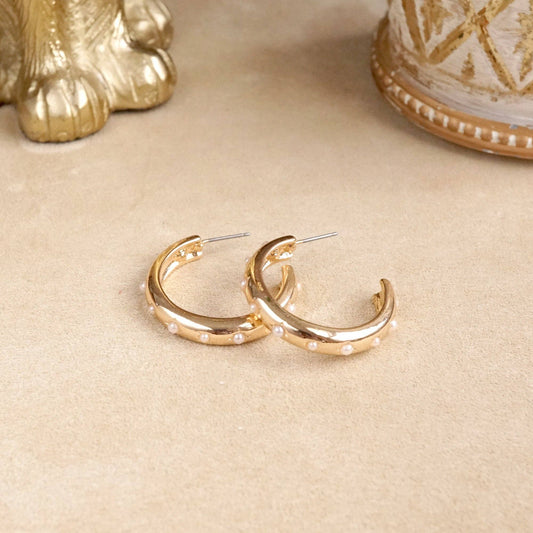 Golden Pearl Hoop Earrings