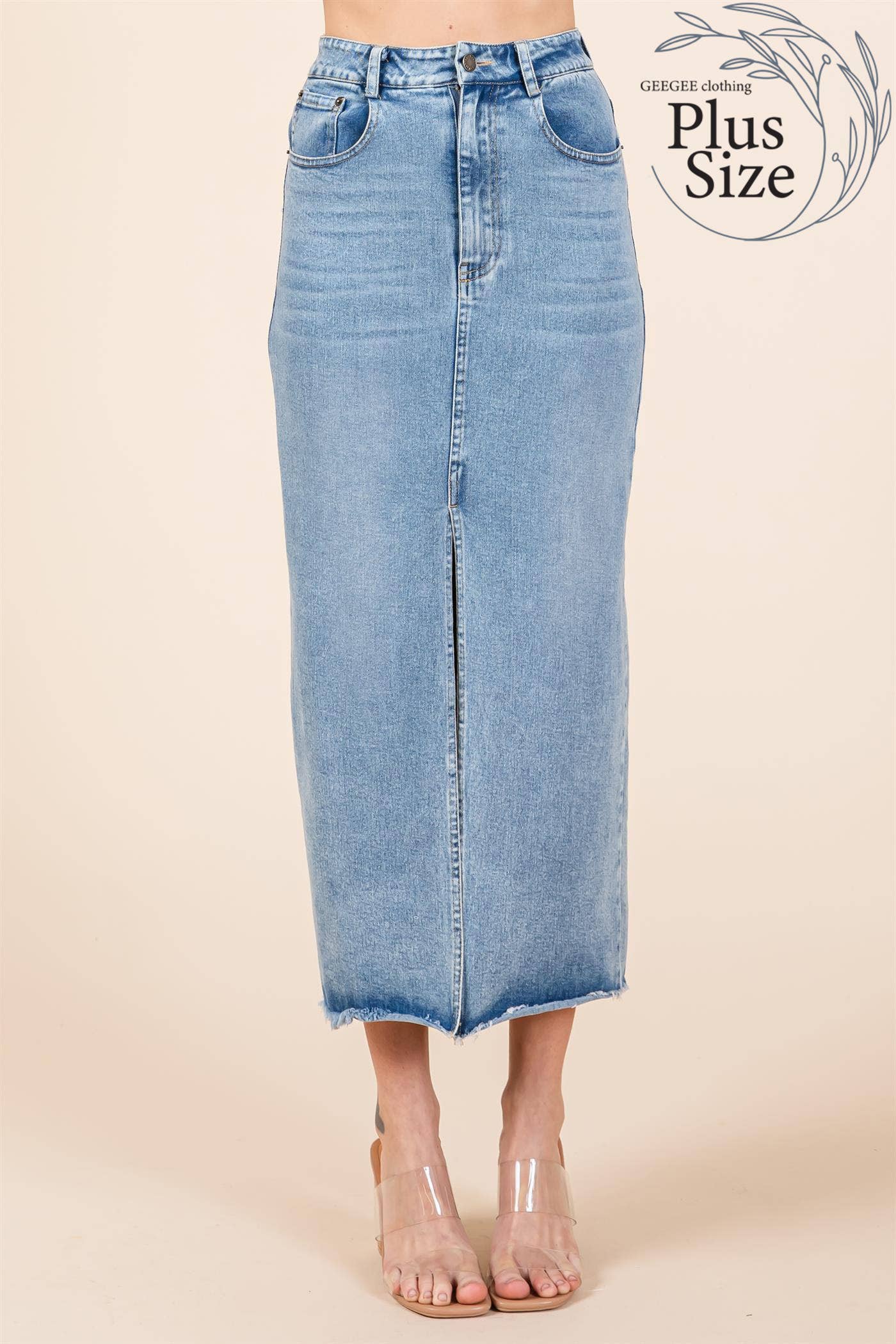 Plus Texas Ash High-Waisted Stretch Denim Skirt