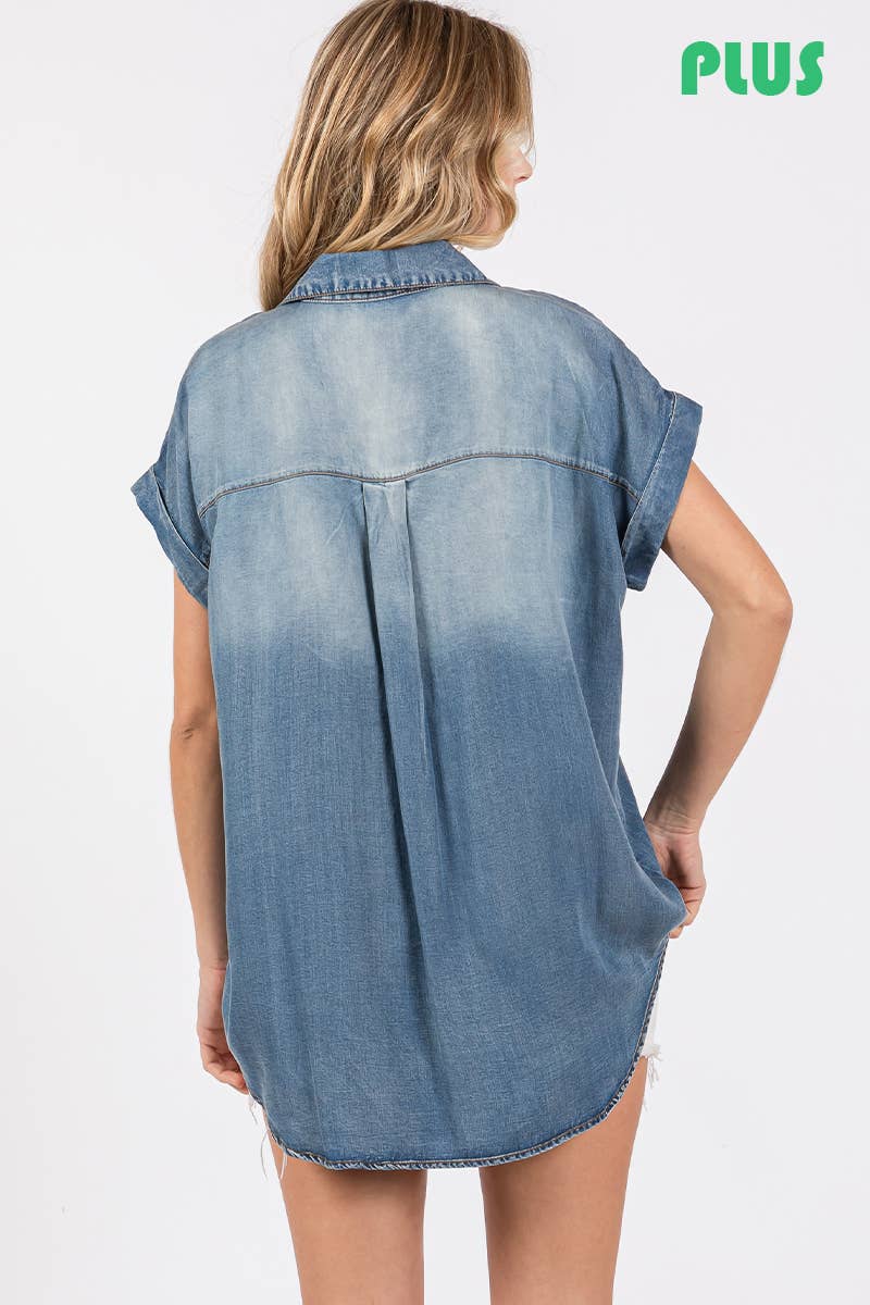 Plus Size Washed Denim Top