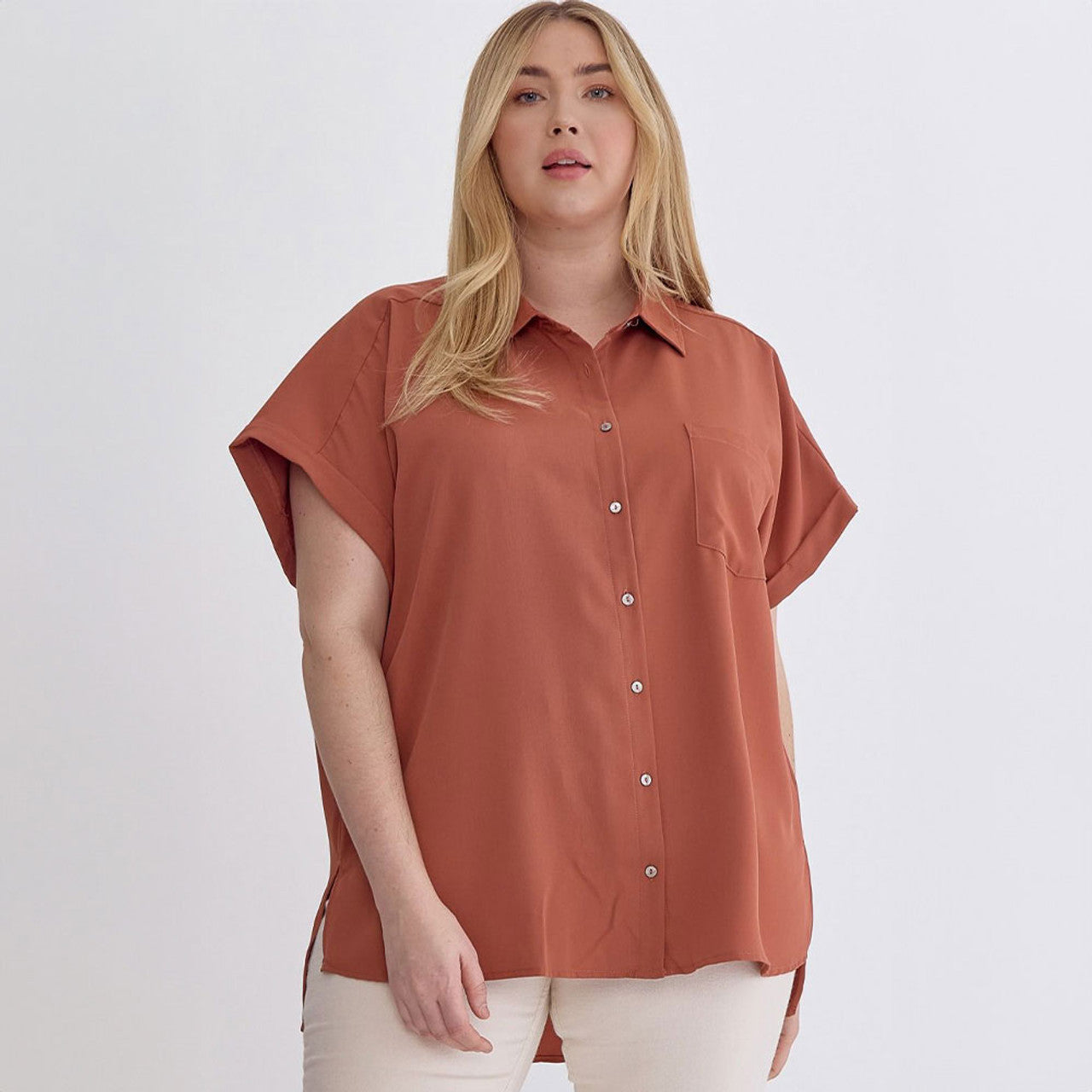 Plus Warm Clay Casual Blouse