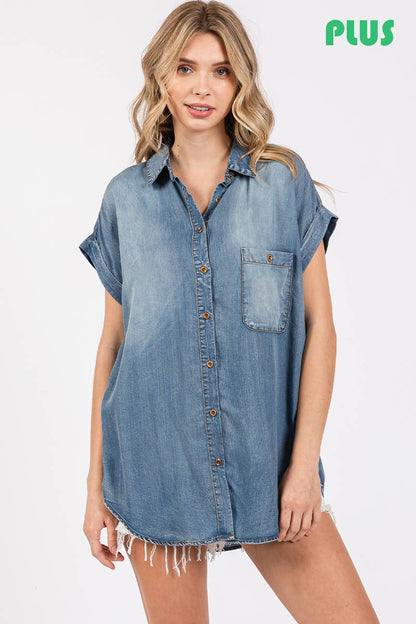 Plus Size Washed Denim Top