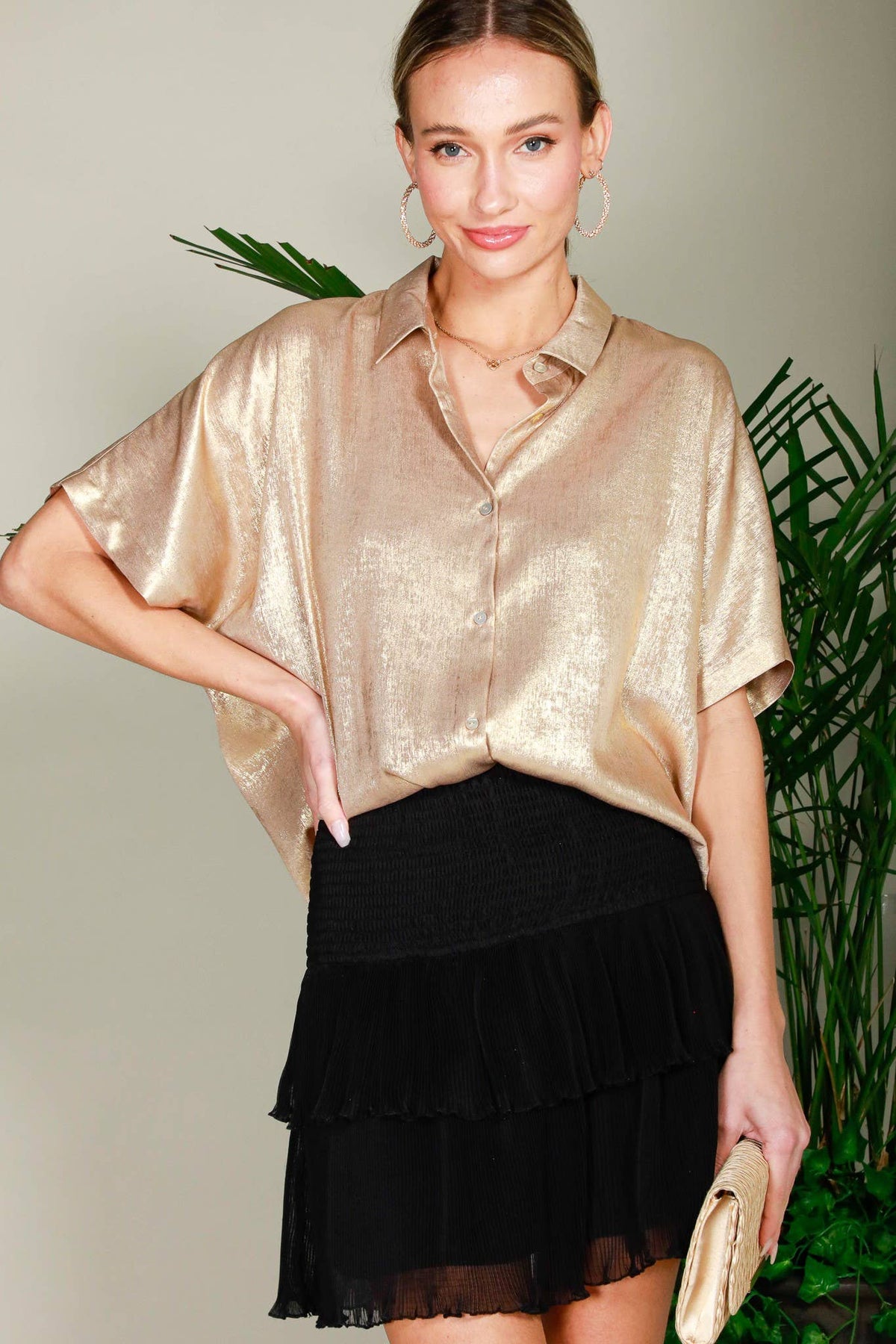 Shimmer & Shine Metallic Button-Down