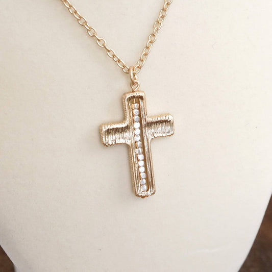 Textured Cross Pendant Chain Necklace