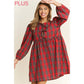 Plus Plaid Babydoll Bow Mini Dress