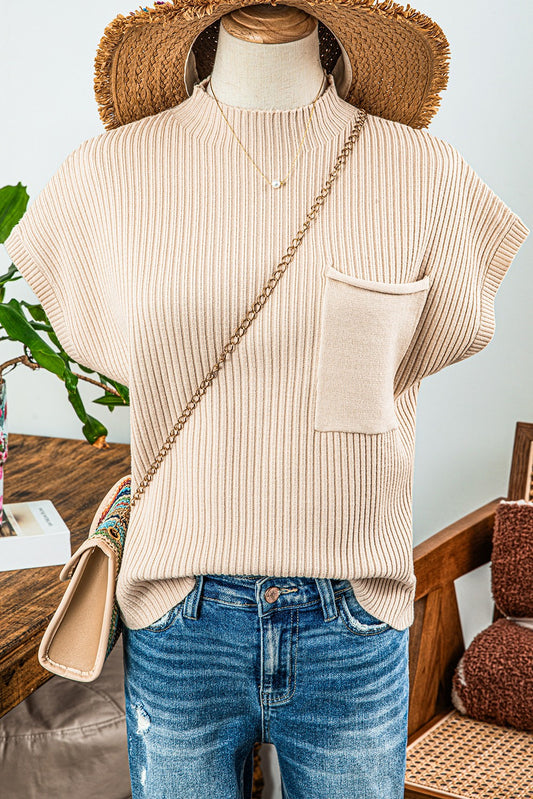 Ribbed Knit Short Sleeve Sweater